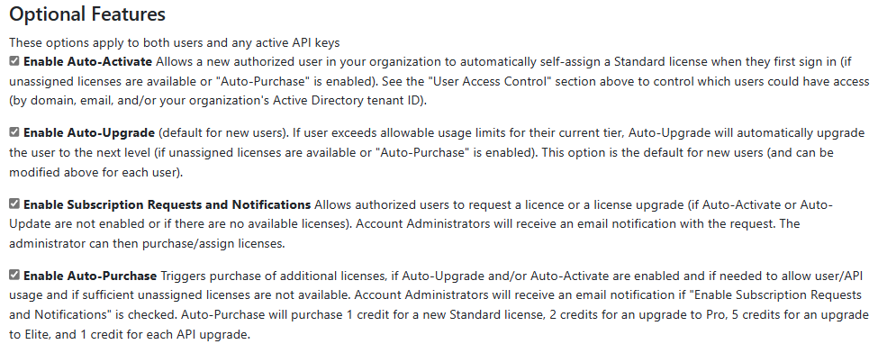 Admin Portal - optional features