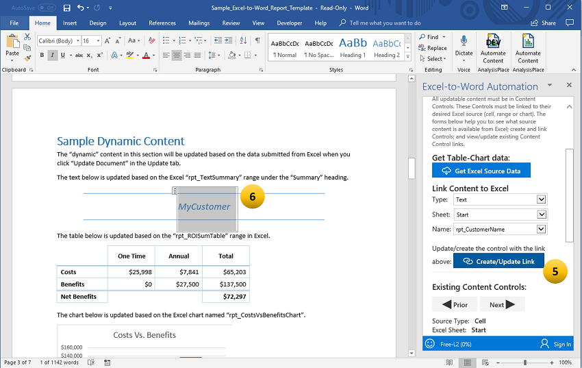 How to link/map Word content to Excel items